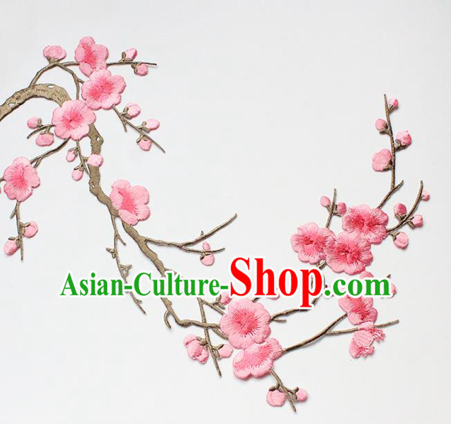 Traditional Chinese National Embroidery Light Pink Plum Flowers Applique Embroidered Patches Embroidering Cloth Accessories