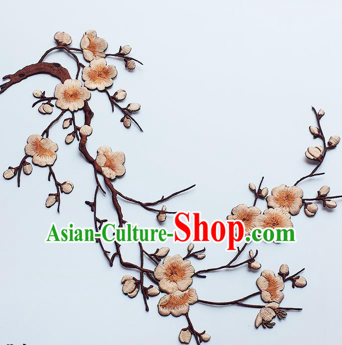 Traditional Chinese National Embroidery Brown Flowers Applique Embroidered Patches Embroidering Cloth Accessories