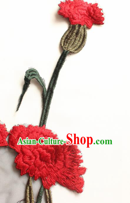 Traditional Chinese National Embroidery Red Carnation Applique Embroidered Patches Embroidering Cloth Accessories