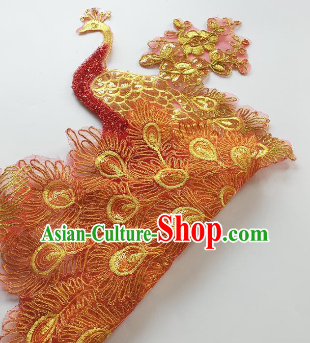 Traditional Chinese National Embroidery Golden Peacock Applique Embroidered Patches Embroidering Cloth Accessories