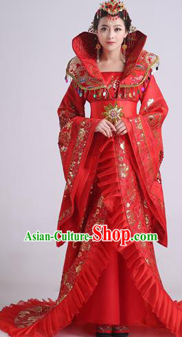 Chinese Ancient Tang Dynasty Imperial Consort Red Trailing Dress Traditional Hanfu Goddess Classical Dance Costumes for Women