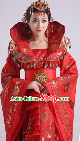 Chinese Ancient Tang Dynasty Imperial Consort Red Trailing Dress Traditional Hanfu Goddess Classical Dance Costumes for Women