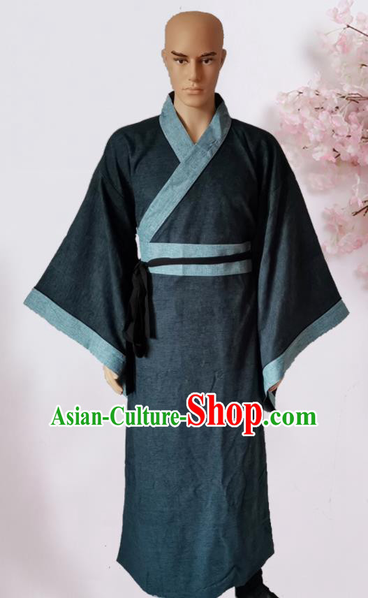 Chinese Ancient Han Dynasty Civilian Navy Hanfu Clothing Traditional Ancient Poor Scholar Costumes for Men