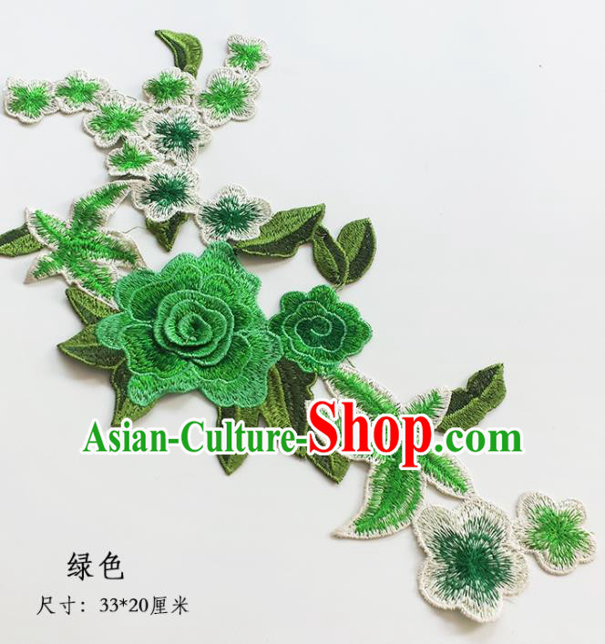 Traditional Chinese National Embroidery Stereo Green Flowers Applique Embroidered Patches Embroidering Cloth Accessories