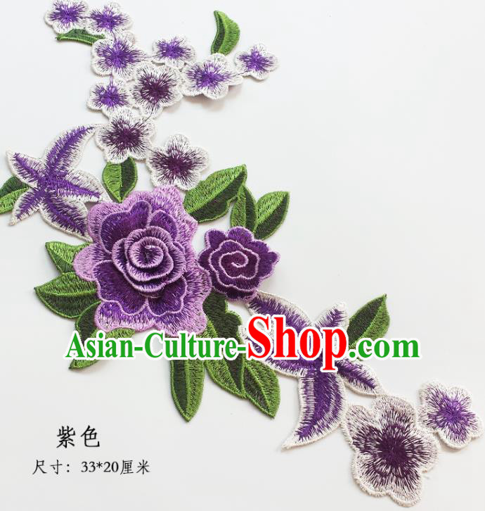 Traditional Chinese National Embroidery Stereo Purple Flowers Applique Embroidered Patches Embroidering Cloth Accessories