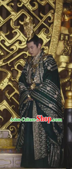 Chinese Historical Drama Ancient Emperor of Yin Empire Novoland Eagle Flag Bai Luyan Replica Costumes and Headpiece for Men