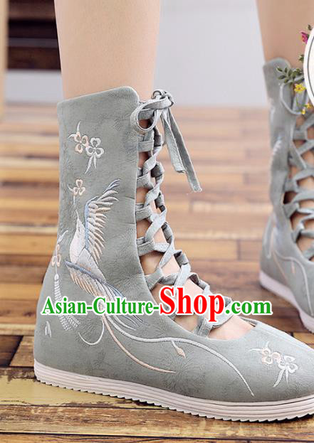 Chinese Handmade Embroidered Light Green Boots Traditional Hanfu Shoes National Shoes for Women