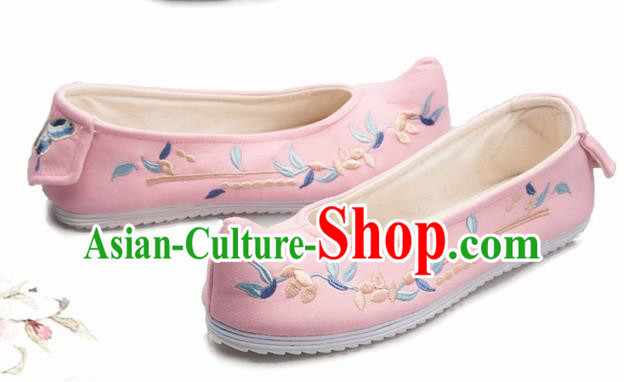 Chinese Handmade Opera Embroidered Pink Bow Shoes Traditional Hanfu Shoes National Shoes for Women
