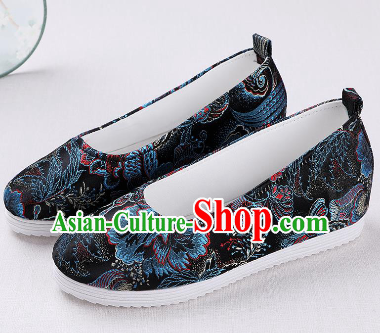 Chinese Handmade Opera Black Satin Shoes Traditional Hanfu Shoes National Shoes for Women