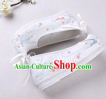 Chinese Handmade Opera Embroidered Pentas Bird White Shoes Traditional Hanfu Shoes National Shoes for Women