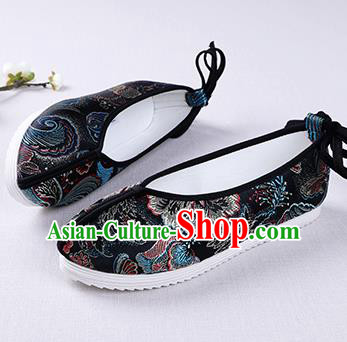 Chinese Handmade Opera Embroidered Black Brocade Shoes Traditional Hanfu Shoes National Shoes for Women