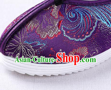 Chinese Handmade Opera Embroidered Purple Brocade Shoes Traditional Hanfu Shoes National Shoes for Women