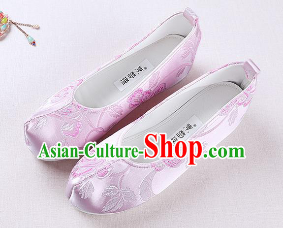 Chinese Handmade Opera Pink Brocade Shoes Traditional Hanfu Shoes National Shoes for Women
