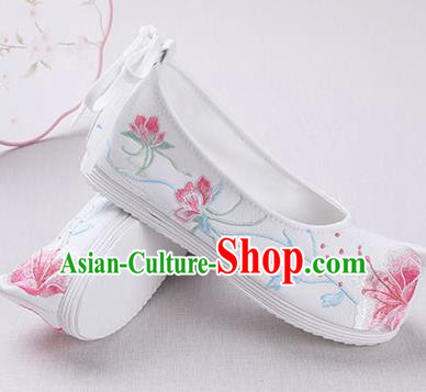 Chinese Handmade Opera Embroidered White Shoes Traditional Hanfu Shoes National Shoes for Women
