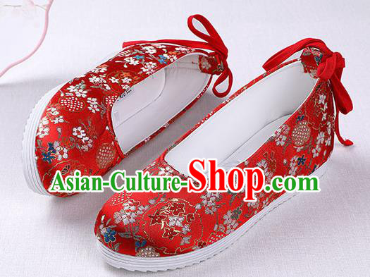 Chinese Handmade Opera Red Brocade Shoes Traditional Hanfu Shoes National Shoes for Women