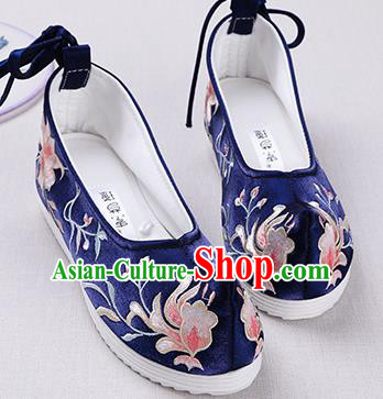 Chinese Handmade Embroidered Royalblue Opera Shoes Traditional Hanfu Shoes National Shoes for Women