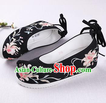 Chinese Handmade Embroidered Black Opera Shoes Traditional Hanfu Shoes National Shoes for Women