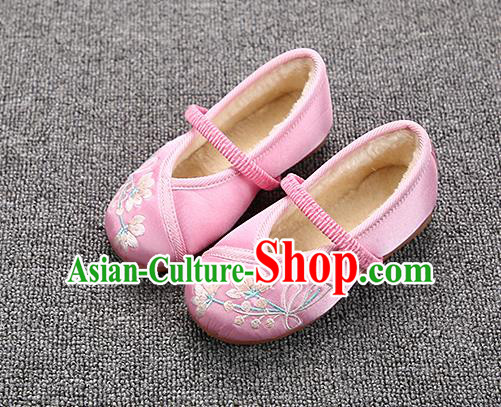 Chinese Handmade Pink Satin Shoes Traditional Hanfu Shoes National Shoes for Kids