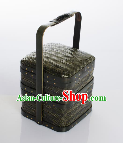 Chinese Handmade Bamboo Weaving Black Basket Traditional Food Box