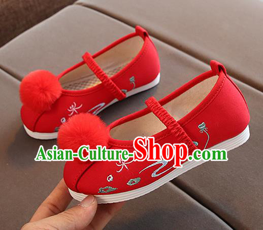 Chinese Handmade Red Embroidered Shoes Traditional New Year Hanfu Shoes National Shoes for Kids