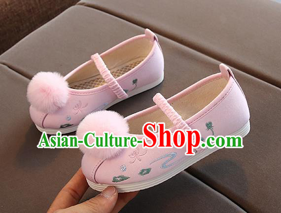 Chinese Handmade Pink Embroidered Shoes Traditional New Year Hanfu Shoes National Shoes for Kids