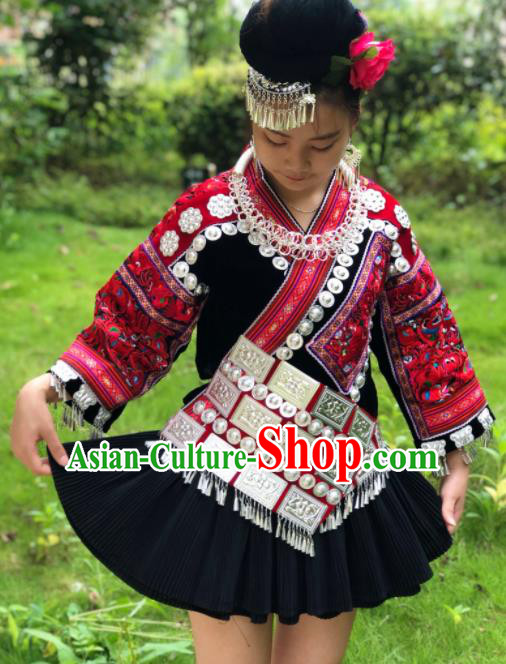Chinese Traditional Miao Nationality Embroidered Costume Ethnic Folk Dance Dress for Women