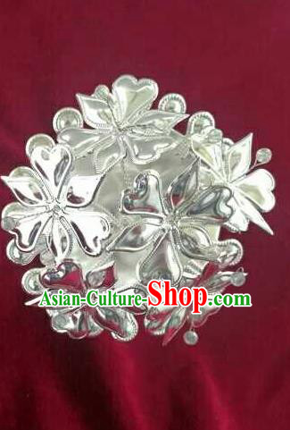 Chinese Traditional Handmade Miao Nationality Silver Flowers Hairpins Ethnic Wedding Hair Accessories for Women