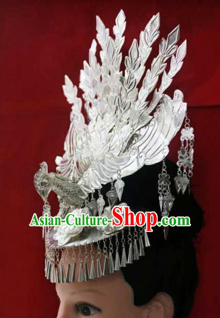 Chinese Traditional Handmade Miao Nationality Silver Phoenix Coronet Hairpins Ethnic Wedding Hair Accessories for Women