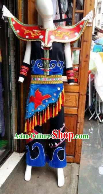 Chinese Traditional Miao Nationality Bridegroom Costume Ethnic Folk Dance Clothing for Men