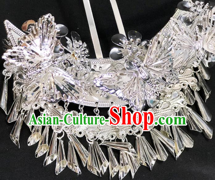 Chinese Traditional Handmade Miao Nationality Butterfly Hair Crown Silver Hairpins Ethnic Wedding Hair Accessories for Women