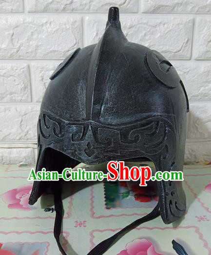 Chinese Handmade Traditional Han Dynasty Soldier Helmet Ancient General Hat for Men