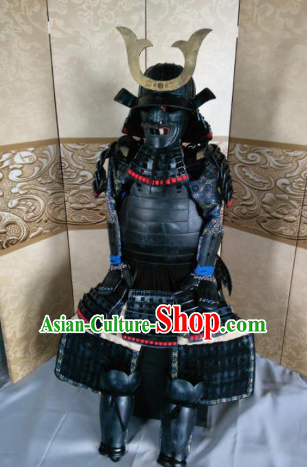 Japanese Handmade Traditional General Black Body Armor and Helmet Ancient Samurai Warrior Replica Costumes for Men
