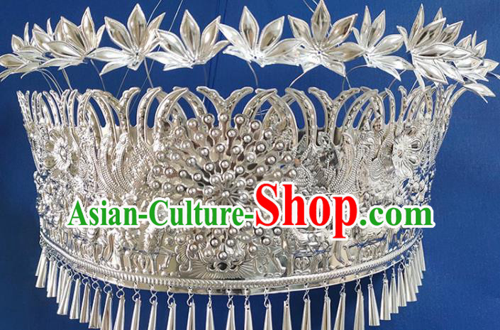 Chinese Traditional Handmade Miao Nationality Tassel Phoenix Coronet Ethnic Wedding Hair Accessories for Women