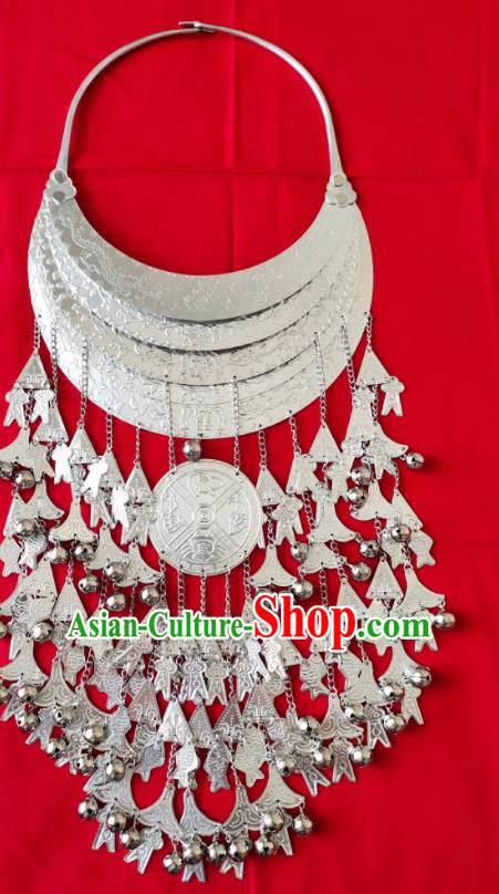 Chinese Handmade Traditional Miao Nationality Sliver Tassel Necklace Ethnic Wedding Accessories for Women
