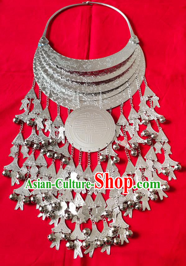 Chinese Handmade Traditional Miao Nationality Bride Sliver Tassel Necklace Ethnic Wedding Accessories for Women
