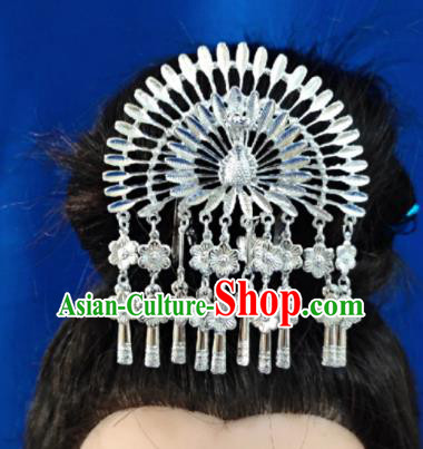 Chinese Traditional Handmade Miao Nationality Peacock Tassel Hairpins Ethnic Wedding Hair Accessories for Women