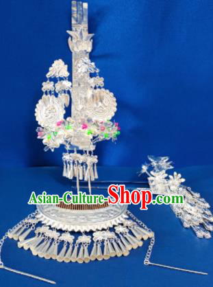 Chinese Traditional Handmade Miao Nationality Tassel Phoenix Coronet Hairpins Ethnic Wedding Hair Accessories for Women