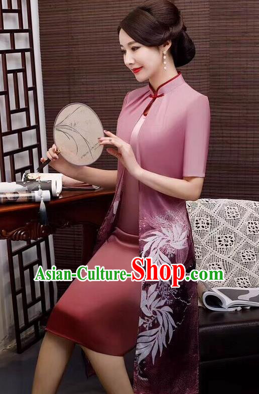 Chinese Traditional Qipao Dress Bride Mother Deep Pink Cheongsam National Costumes for Women