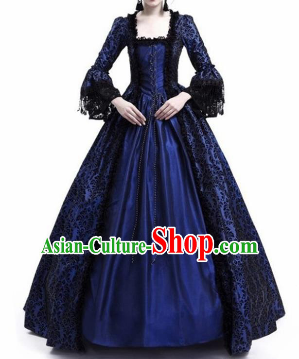 Traditional Europe Middle Ages Countess Blue Dress Halloween Cosplay Stage Performance Costume for Women