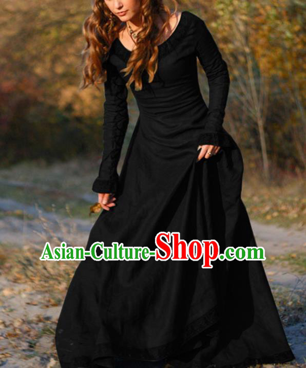 Traditional Europe Middle Ages Female Black Dress Halloween Cosplay Stage Performance Costume for Women
