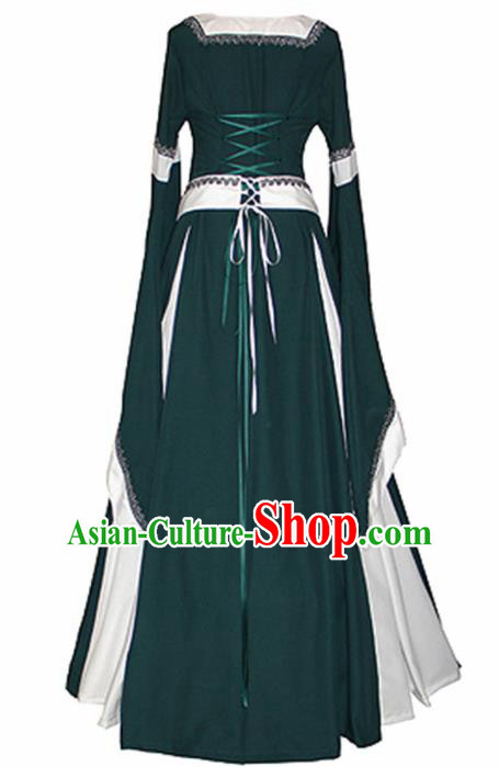 Traditional Europe Middle Ages Renaissance Drama Green Dress Halloween Cosplay Stage Performance Costume for Women