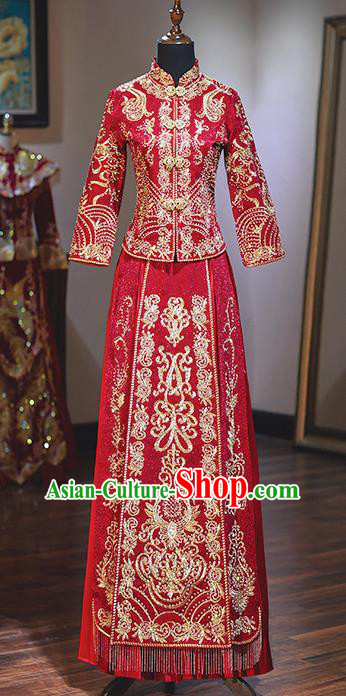 Chinese Traditional Wedding Costumes Red Xiuhe Suit Ancient Bride Dress for Women