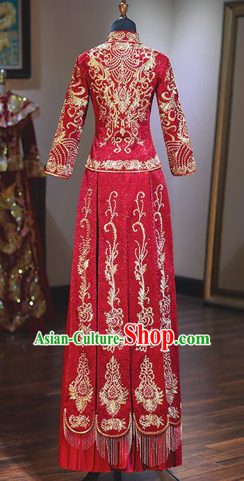 Chinese Traditional Wedding Costumes Red Xiuhe Suit Ancient Bride Dress for Women