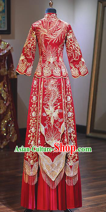 Chinese Traditional Wedding Costumes Toast Red Xiuhe Suit Ancient Bride Full Dress for Women