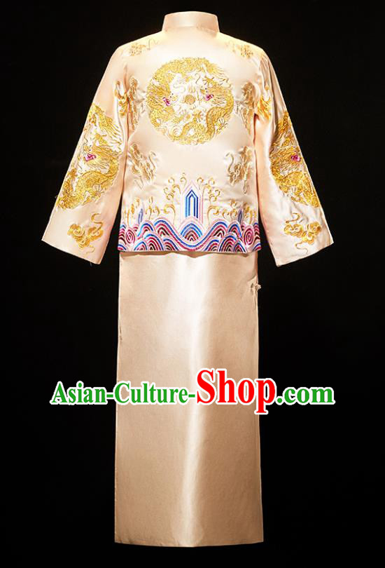 Chinese Traditional Bridegroom Wedding Costumes Tang Suit Golden Mandarin Jacket and Long Gown for Men