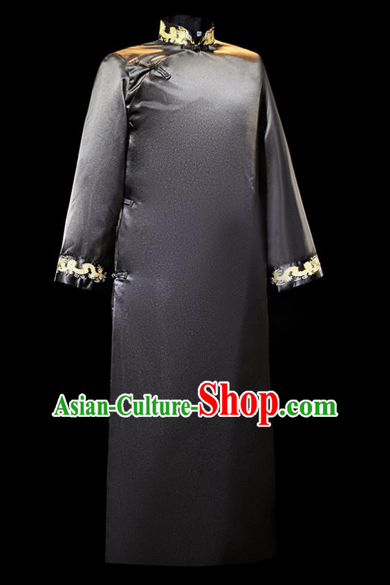 Chinese Traditional Wedding Groomsman Costumes Tang Suit Black Long Gown for Men