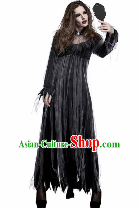 Traditional Europe Middle Ages Vampiress Black Dress Halloween Cosplay Stage Performance Costume for Women