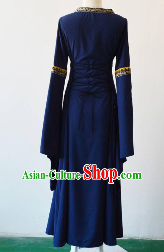 Traditional Europe Renaissance Deep Blue Dress Halloween Cosplay Stage Performance Costume for Women