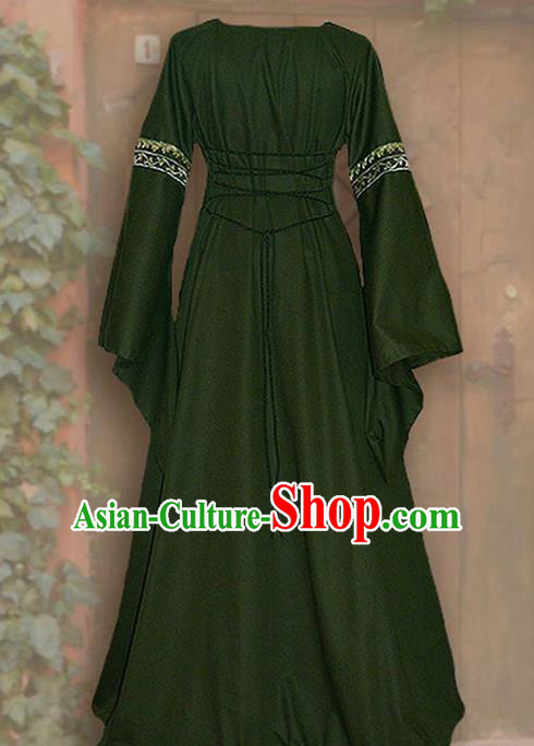 Traditional Europe Renaissance Olive Green Dress Halloween Cosplay Stage Performance Costume for Women