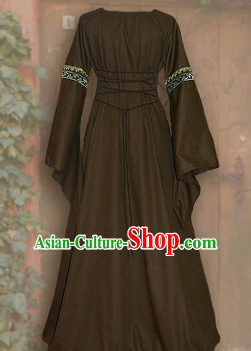 Traditional Europe Renaissance Brown Dress Halloween Cosplay Stage Performance Costume for Women